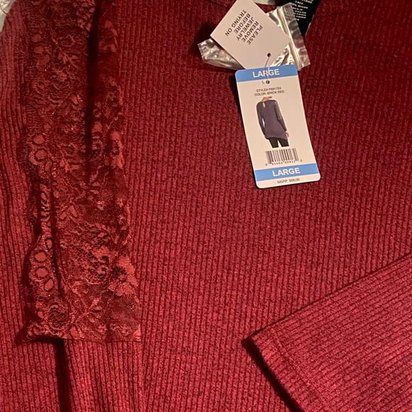 NWT Premise Brick Red Tunic Shirt With Lace Detail Sleeves Size Large - Picture 5 of 10
